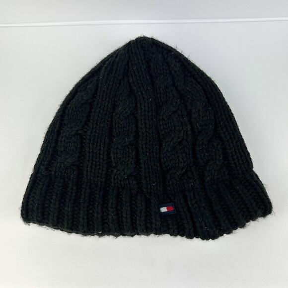 Tommy‎ Hilfiger Black Knit Beanie – Embroidered Logo, Unisex, One Size - Picture 1 of 4